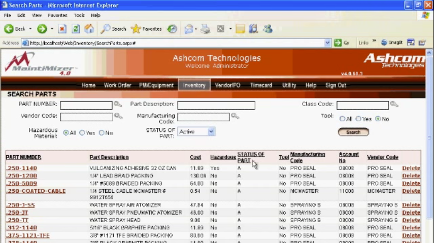MaintiMizer Software - MaintiMizer enables users to check up on inventory details