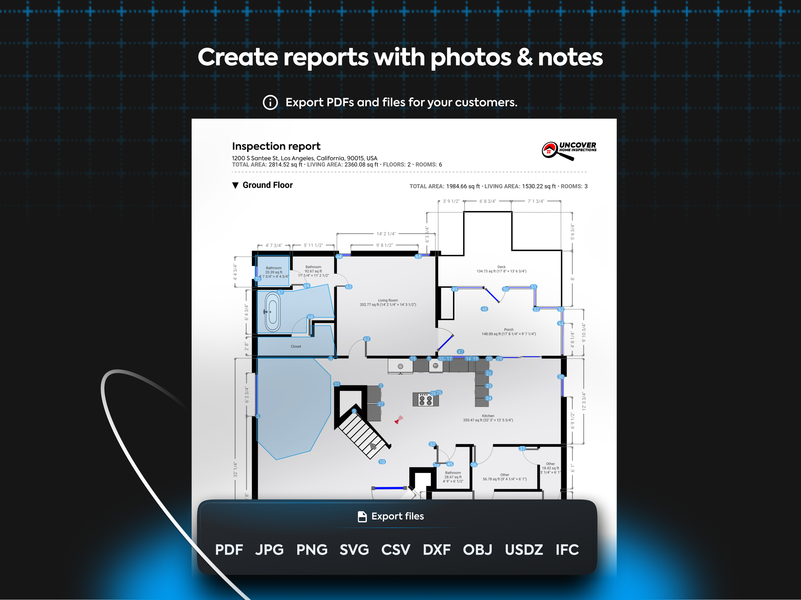 Create structured reports with sketches, photos, and notes that everyone understands.