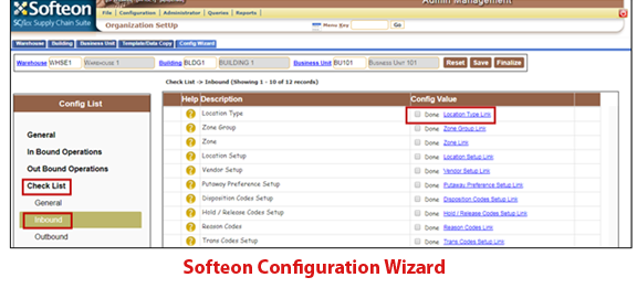 Softeon Warehouse Management System (WMS) Software - Configuration Wizard