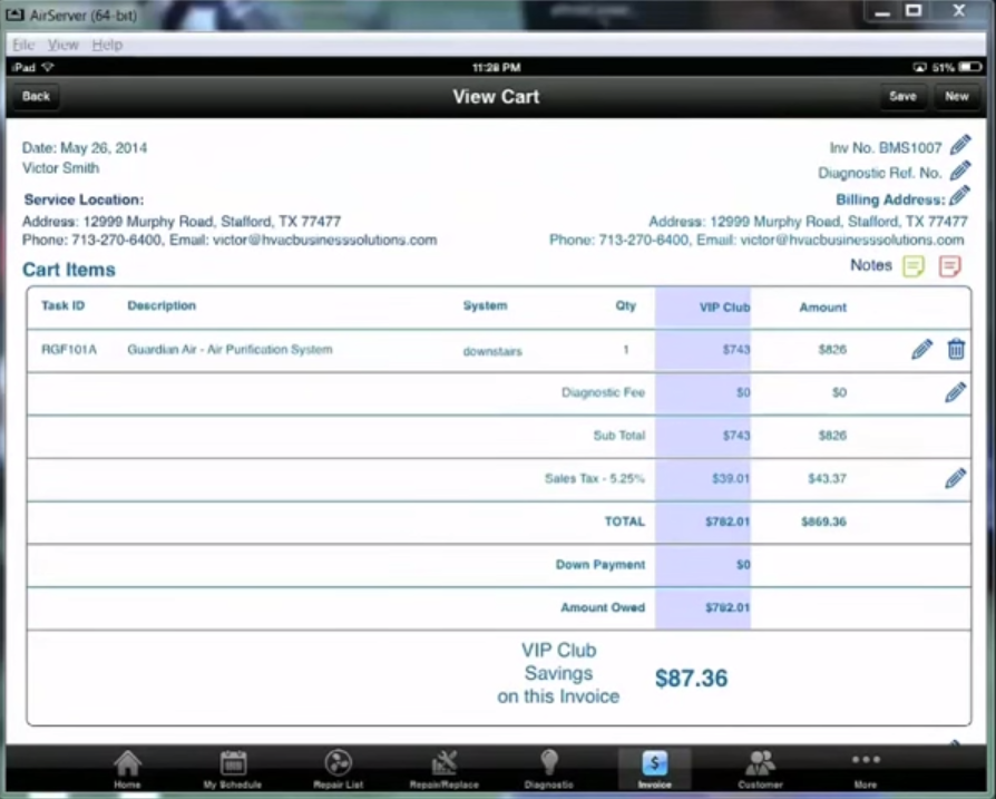 Picture Perfect Pricing automatically adds and calculates services to the invoice and shopping cart.