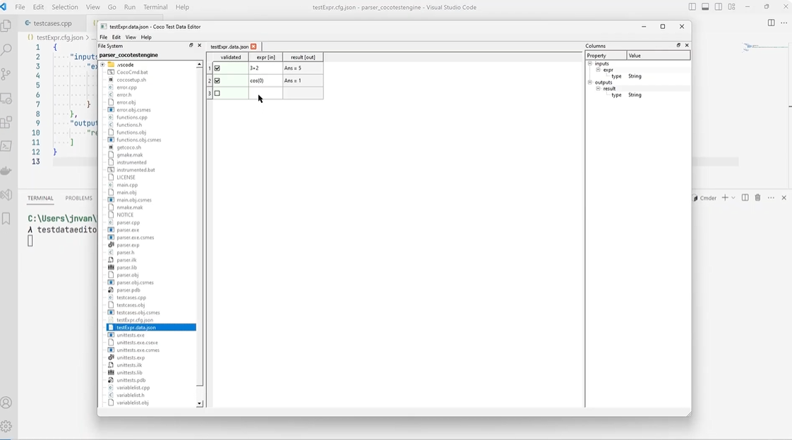 Coco screenshot: Coco test data editor