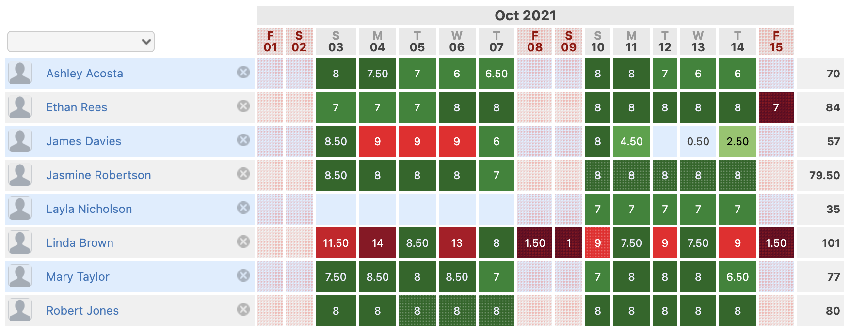 Beebole Project Time Tracking Software - Managers can get a clear overview of their team's worked or scheduled time, making for better resource management and less employee burnout.