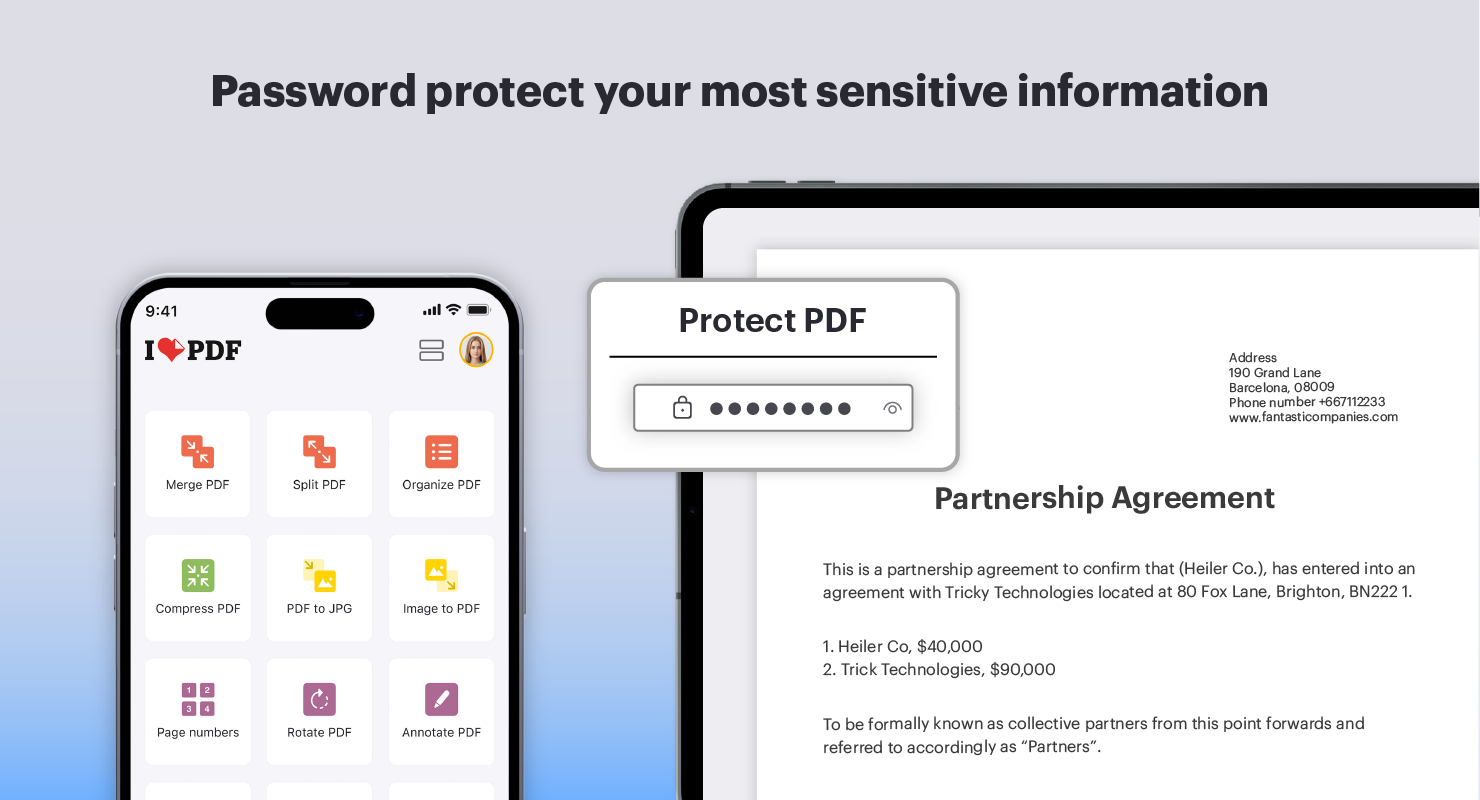 Password protection is essential whenever you’re dealing with sensitive or confidential information, Add a password to your documents with Protect PDF to ensure that only authorized parties can access your files. 
