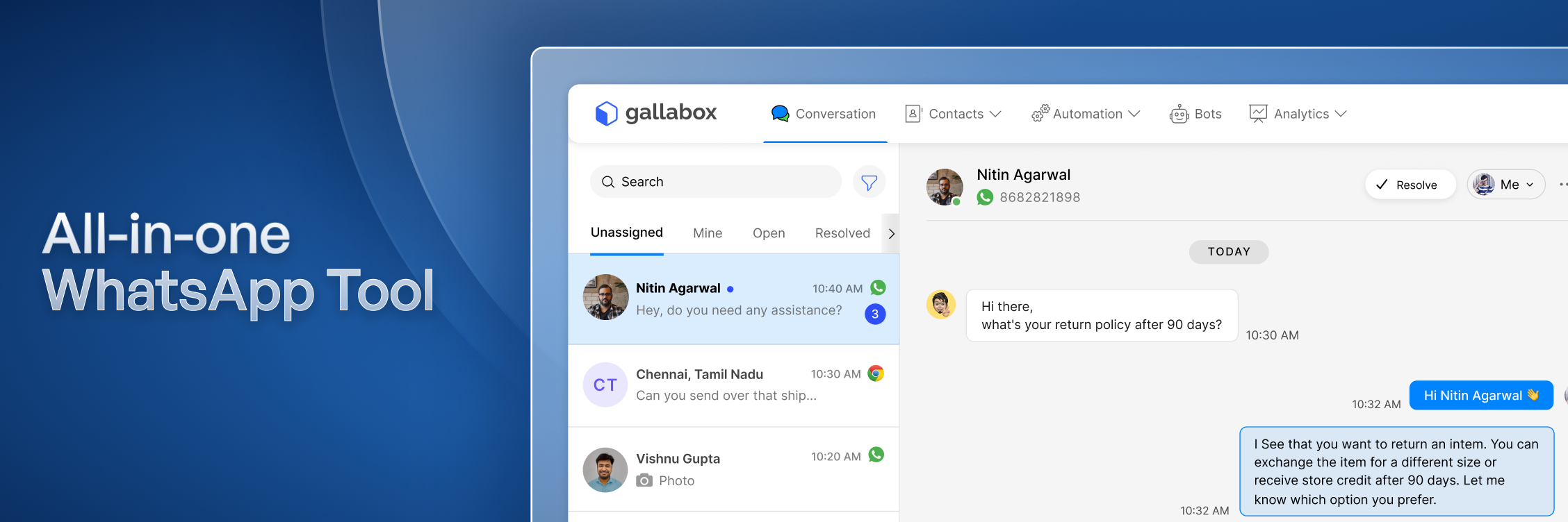 Gallabox screenshot: Gallabox interaction