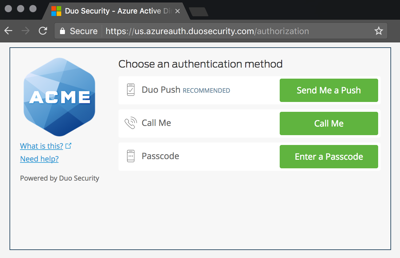 Duo Security Software - Choosing an authentication method