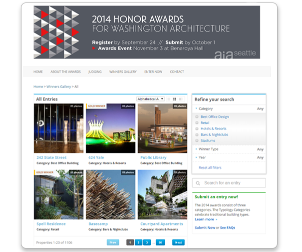 The awards management system lets users automatically create galleries of entries and winning submissions
