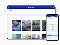 eloomi Software - learning management system dashboard on tablet and mobile version with multiple images