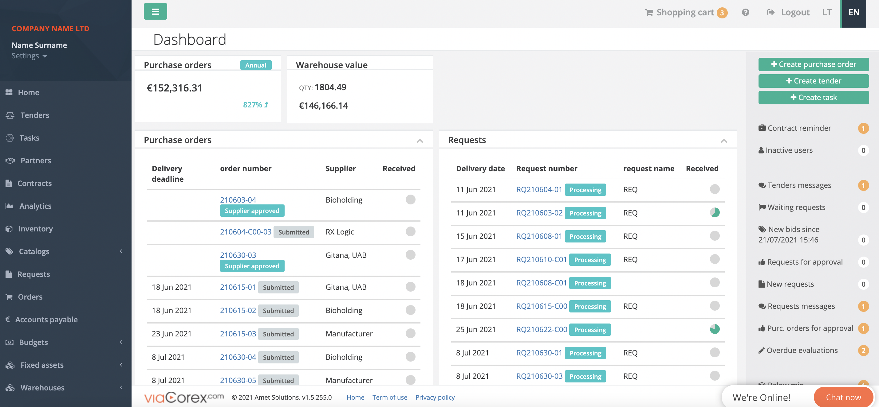 ViaCorex screenshot: ViaCorex dashboard
