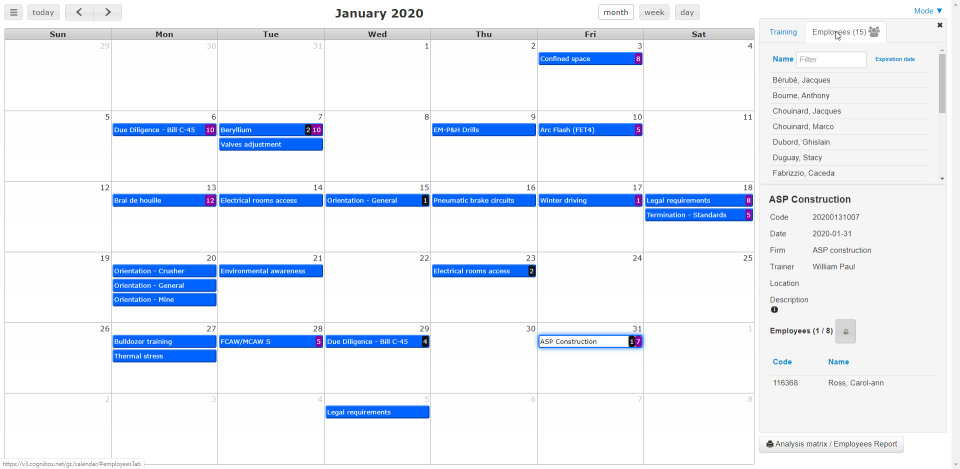Cognibox LMS screenshot: Cognibox LMS calendar
