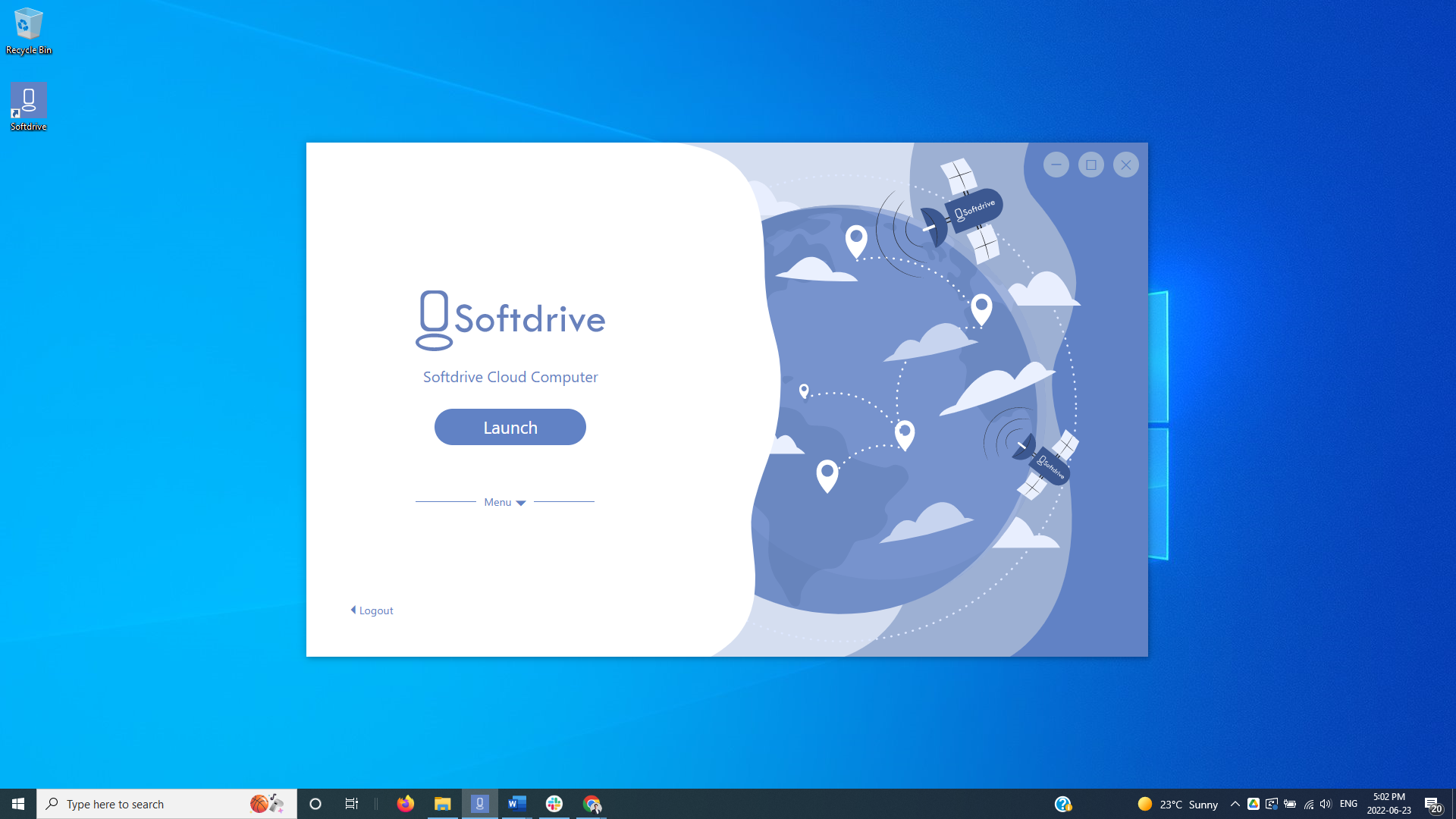 Softdrive Remote Desktop Software launching into the Softdrive Cloud PC