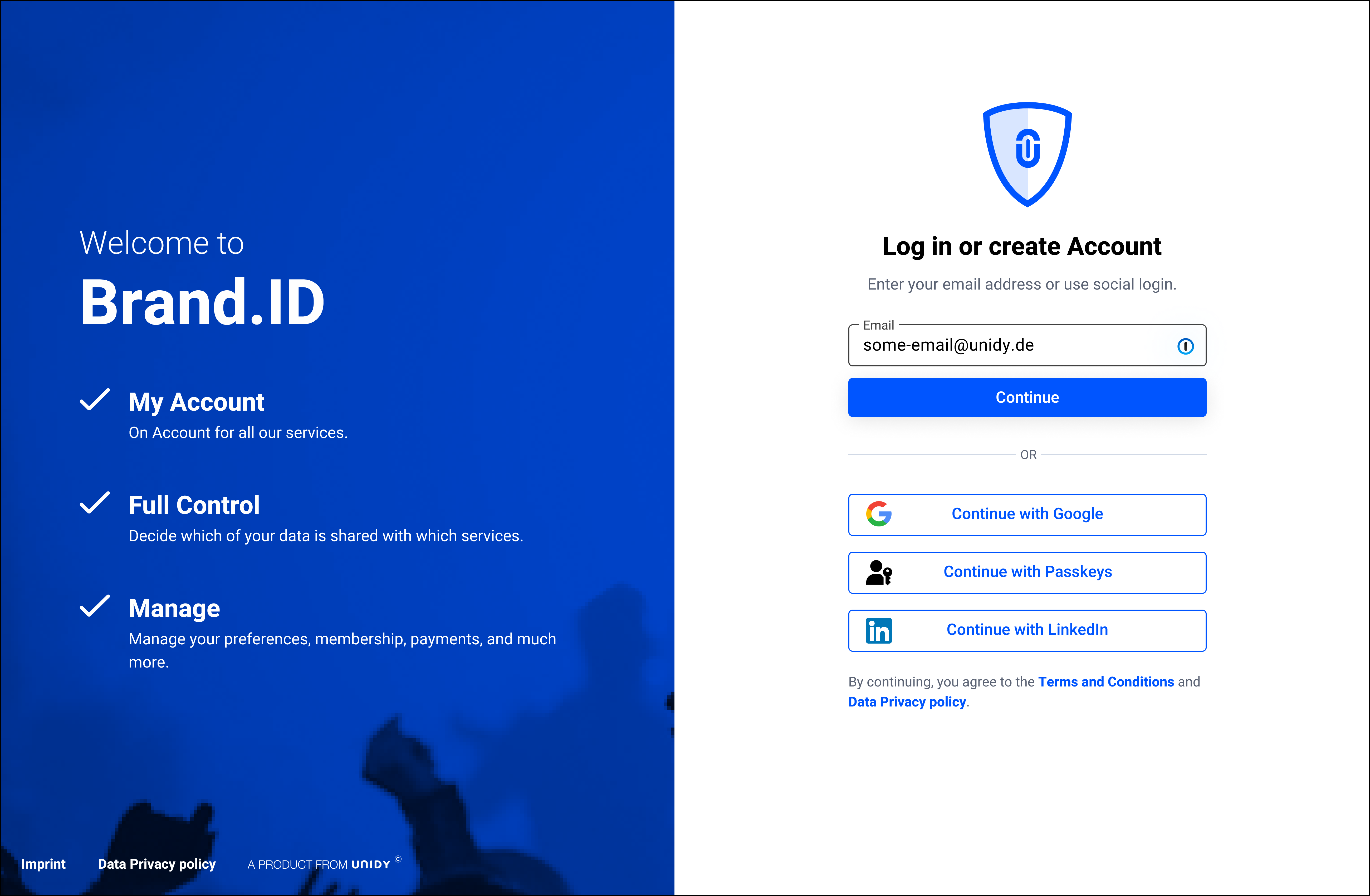 Unidy screenshot: Standard Login Screen with multiple 3rd party login options