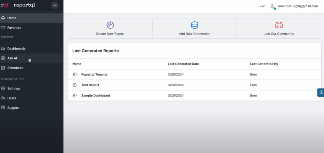 Reportql Software - Reportql report history