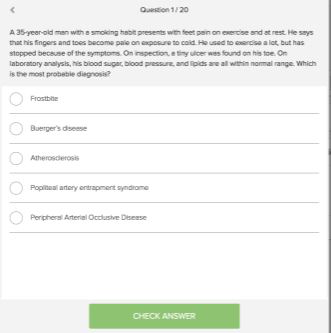 Users can check their knowledge using the Lecturio question bank