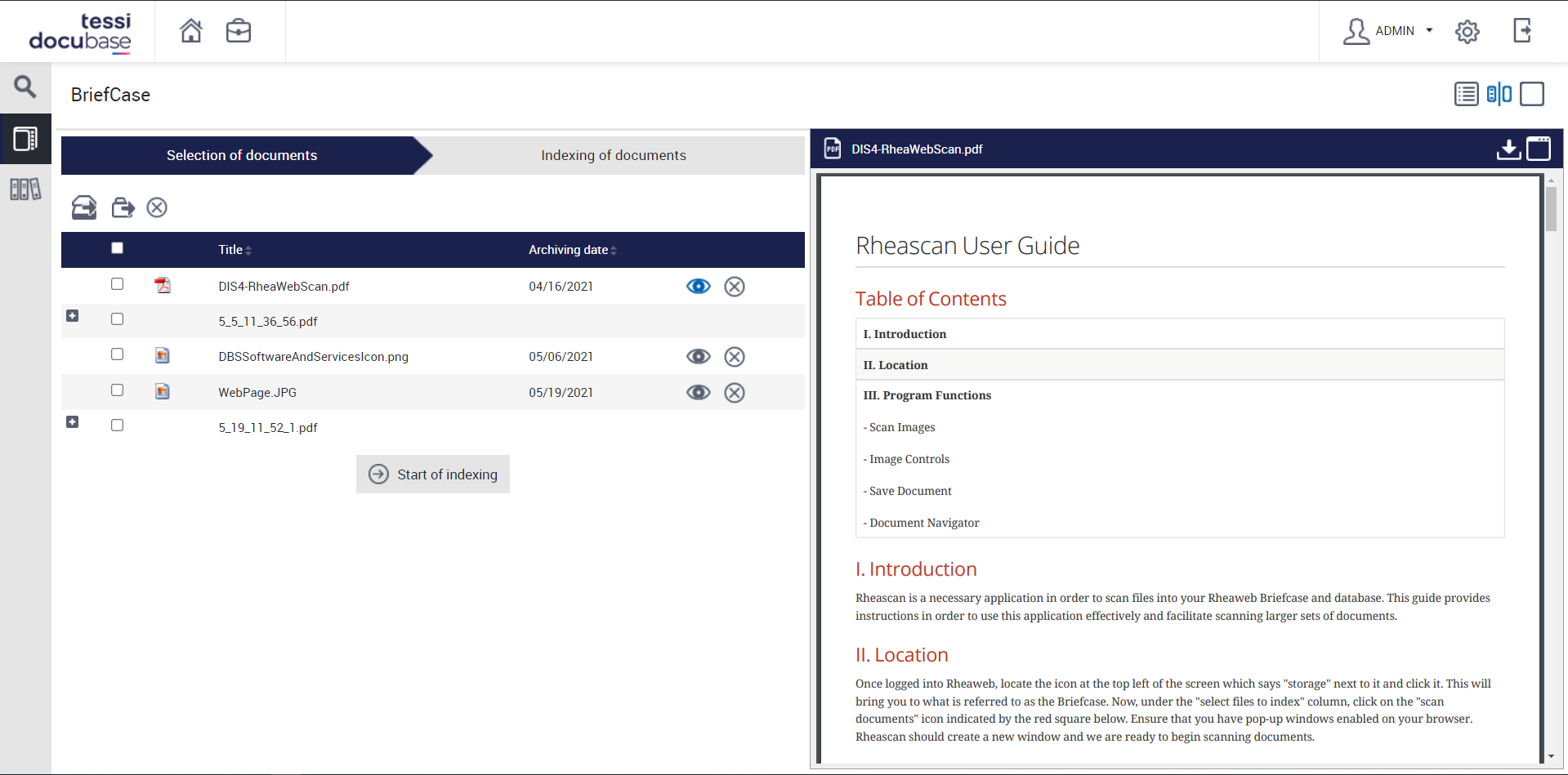 DOCUBASE Software - User Briefcase keeps all documents at the user's fingertips