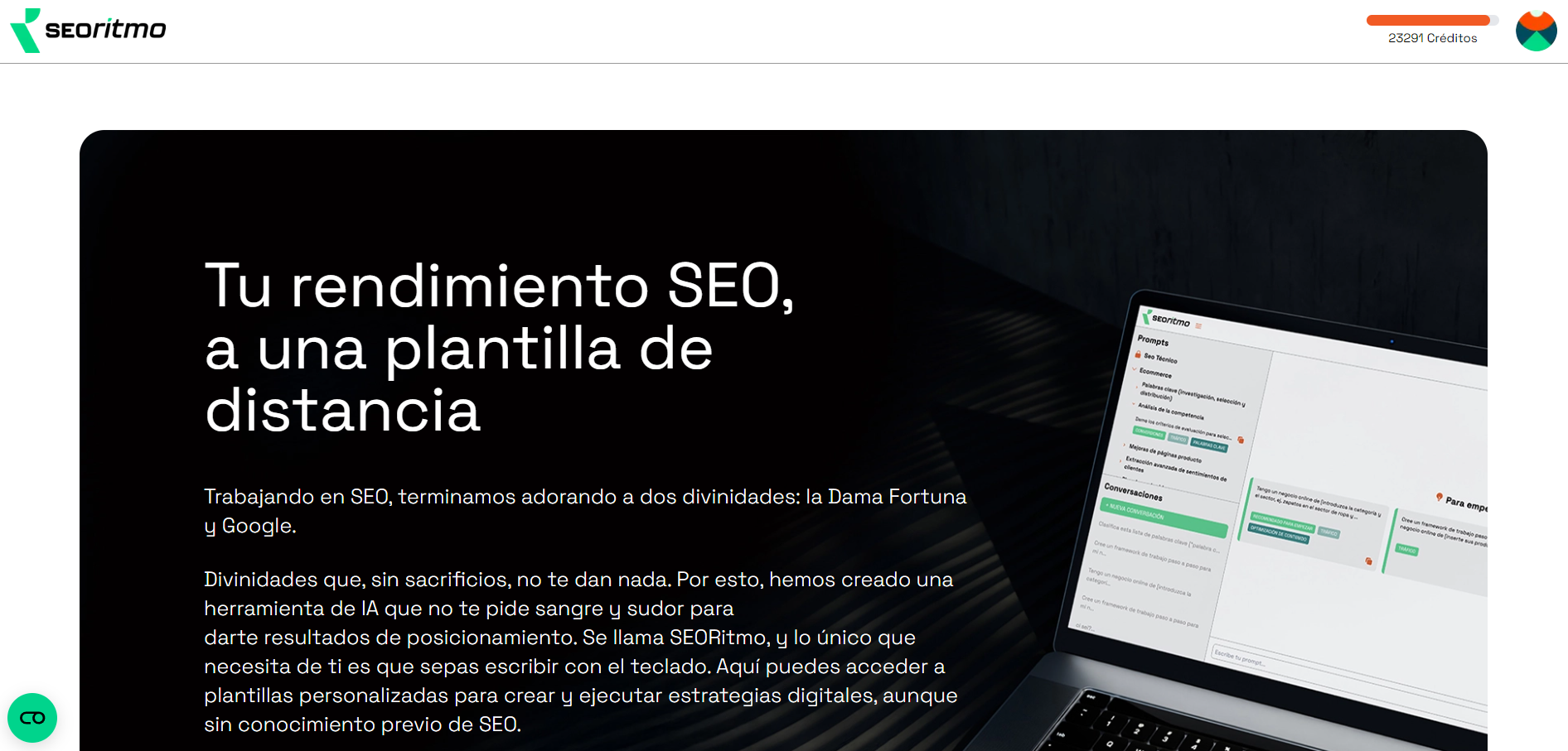 SeoRitmo screenshot: El modulo inicial de SEOritmo