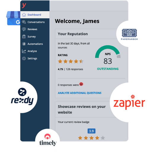 Yonder screenshot: Integrate Yonder with reservation systems, review platforms, communication channels, and more! 