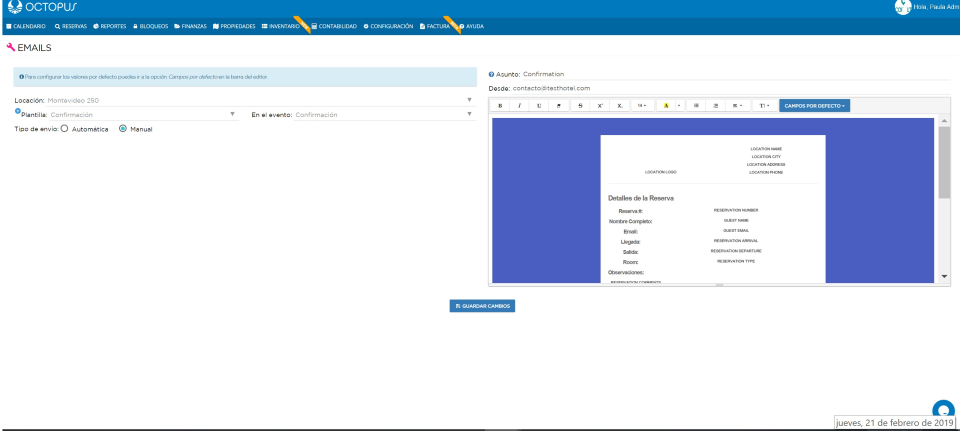 Manual and automatic booking confirmation emails can be sent to guests
