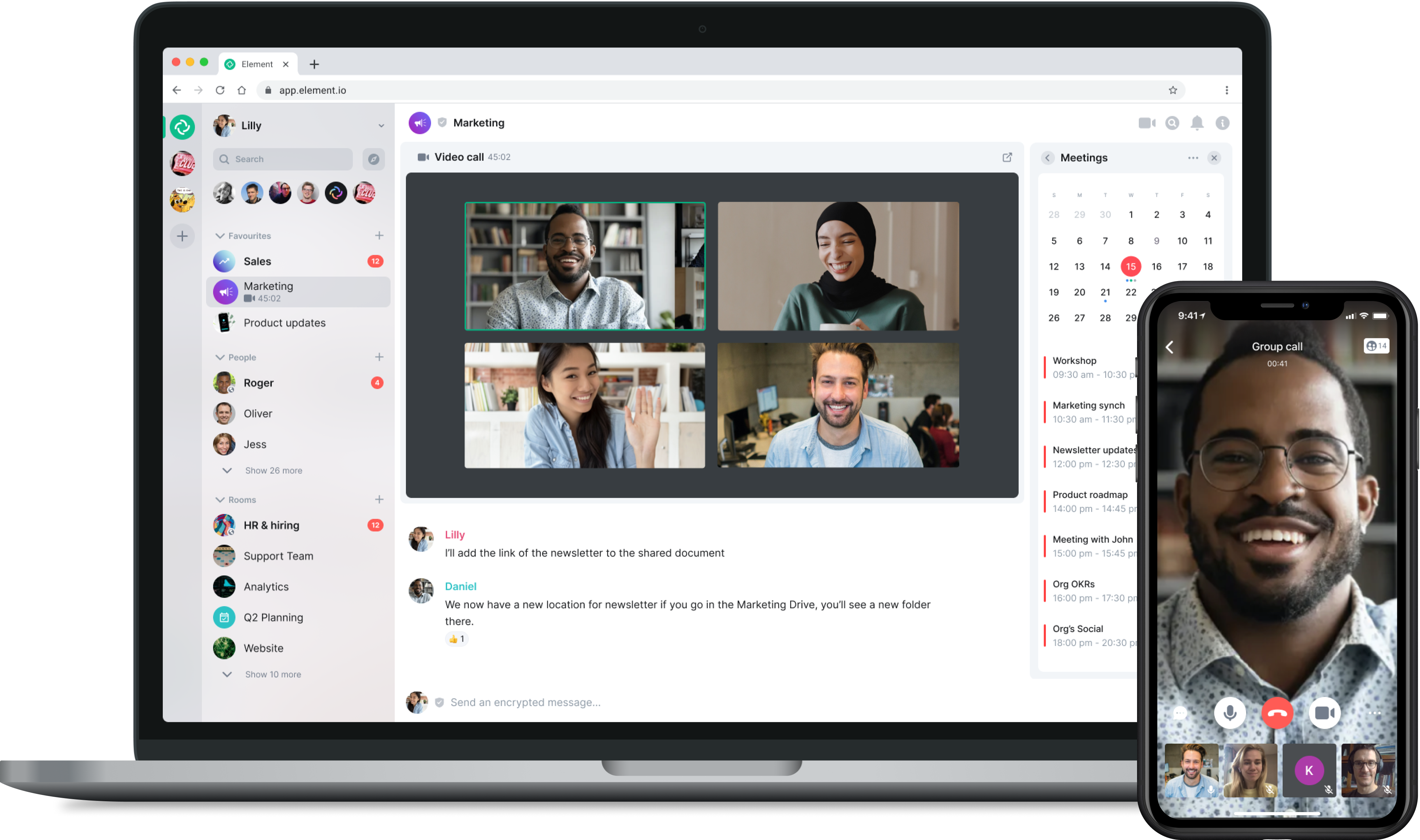 Element screenshot: Video calls for desktop and mobile
