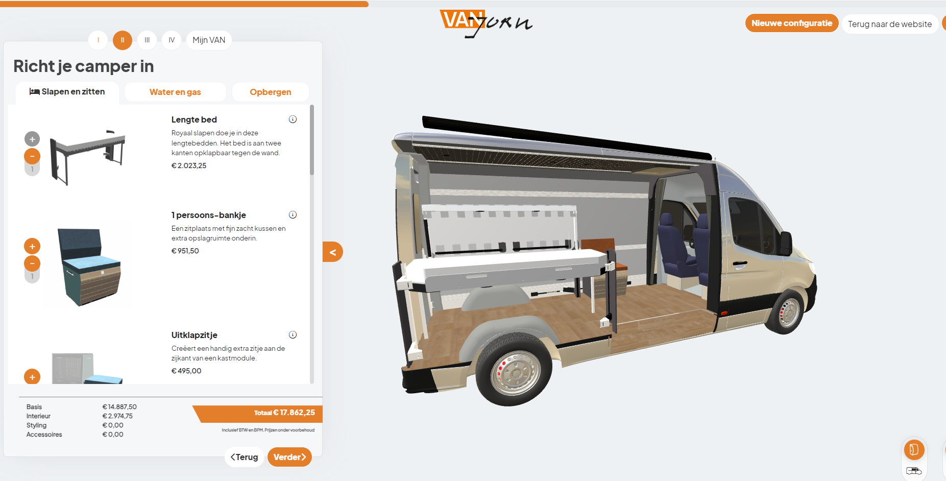 3D configurator for a Camper with drag and drop, animations and virtual reality.