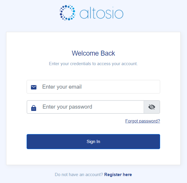 Altosio Migration Tool login page