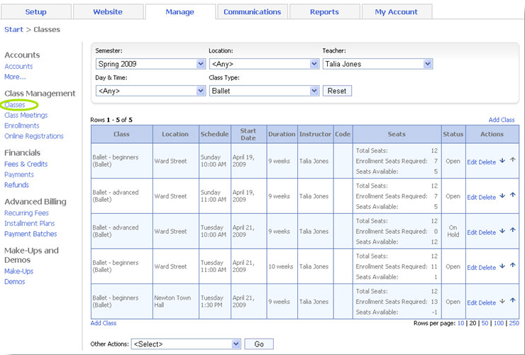 Main Street Sites Software - Main Street Sites class editing