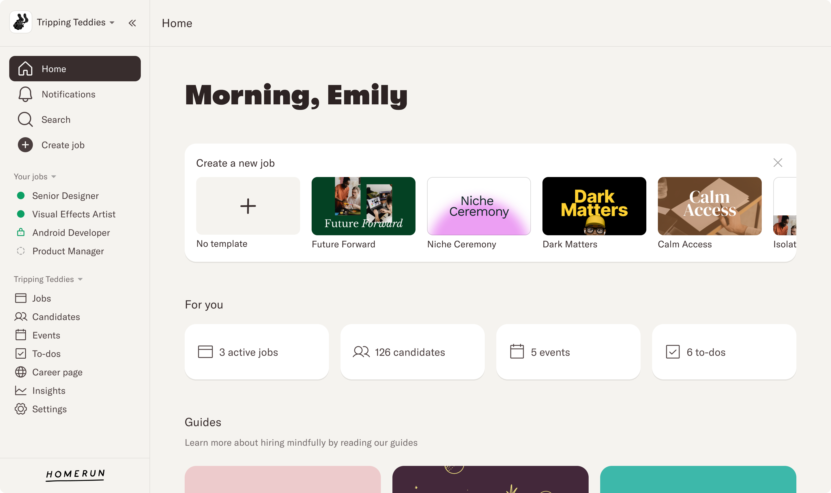 Homerun screenshot: Homerun dashboard