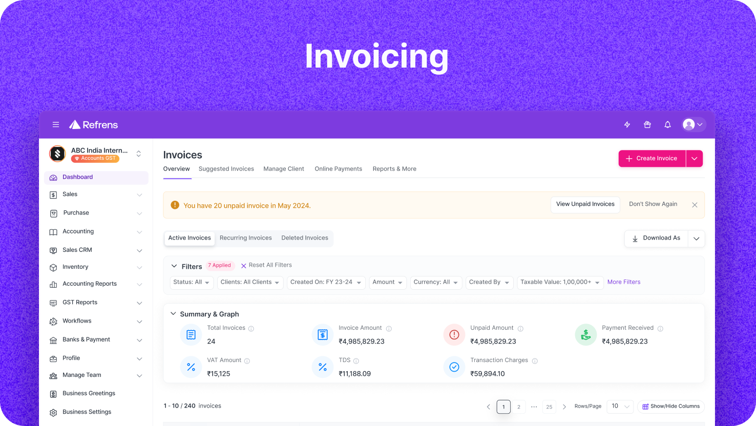 Refrens Software - Create all types of receivable and payable documents. Share Invoices over Email/WA, Record & Track Payments, Schedule Payment Reminders, Generate Payment Receipts, and more.