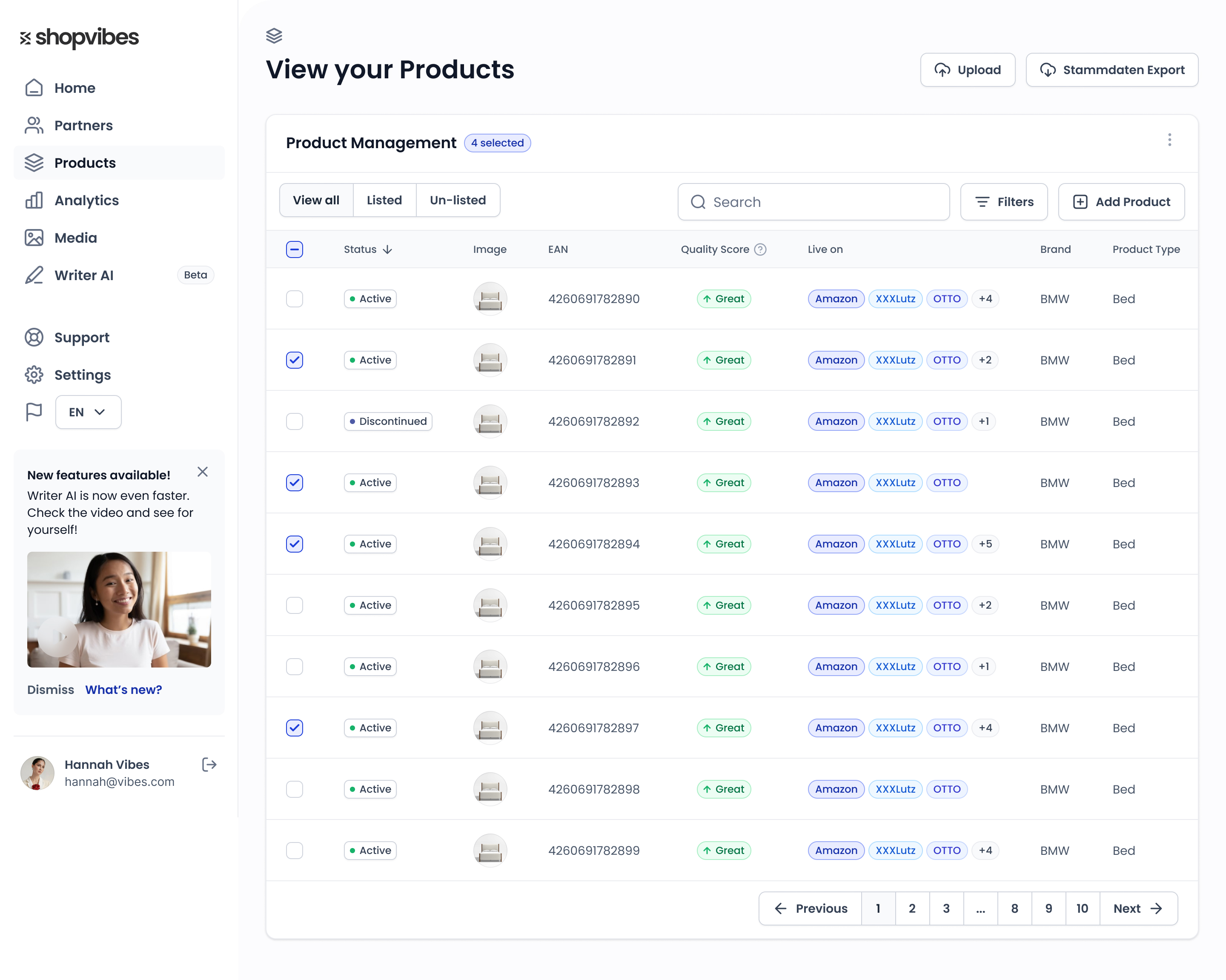 shopvibes screenshot: The place where you can manage your products and edit them. This is the hub of your product information management.