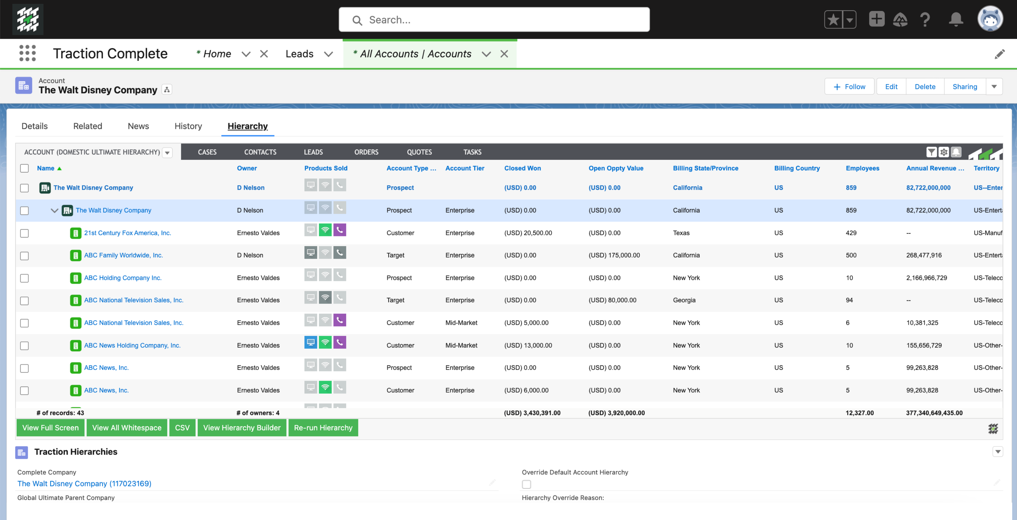 Traction Complete screenshot: Complete Hierarchies: The only automated account hierarchy solution for Salesforce