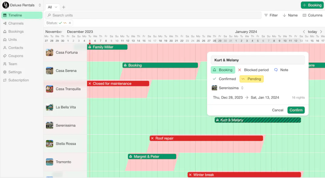 Bookingmood screenshot: Dashboard overview