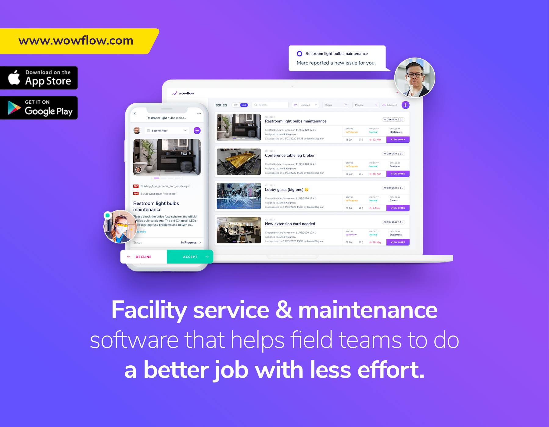 Wowflow screenshot: Wowflow | Facility service & maintenance software that helps filed teams do a better job with less effort.