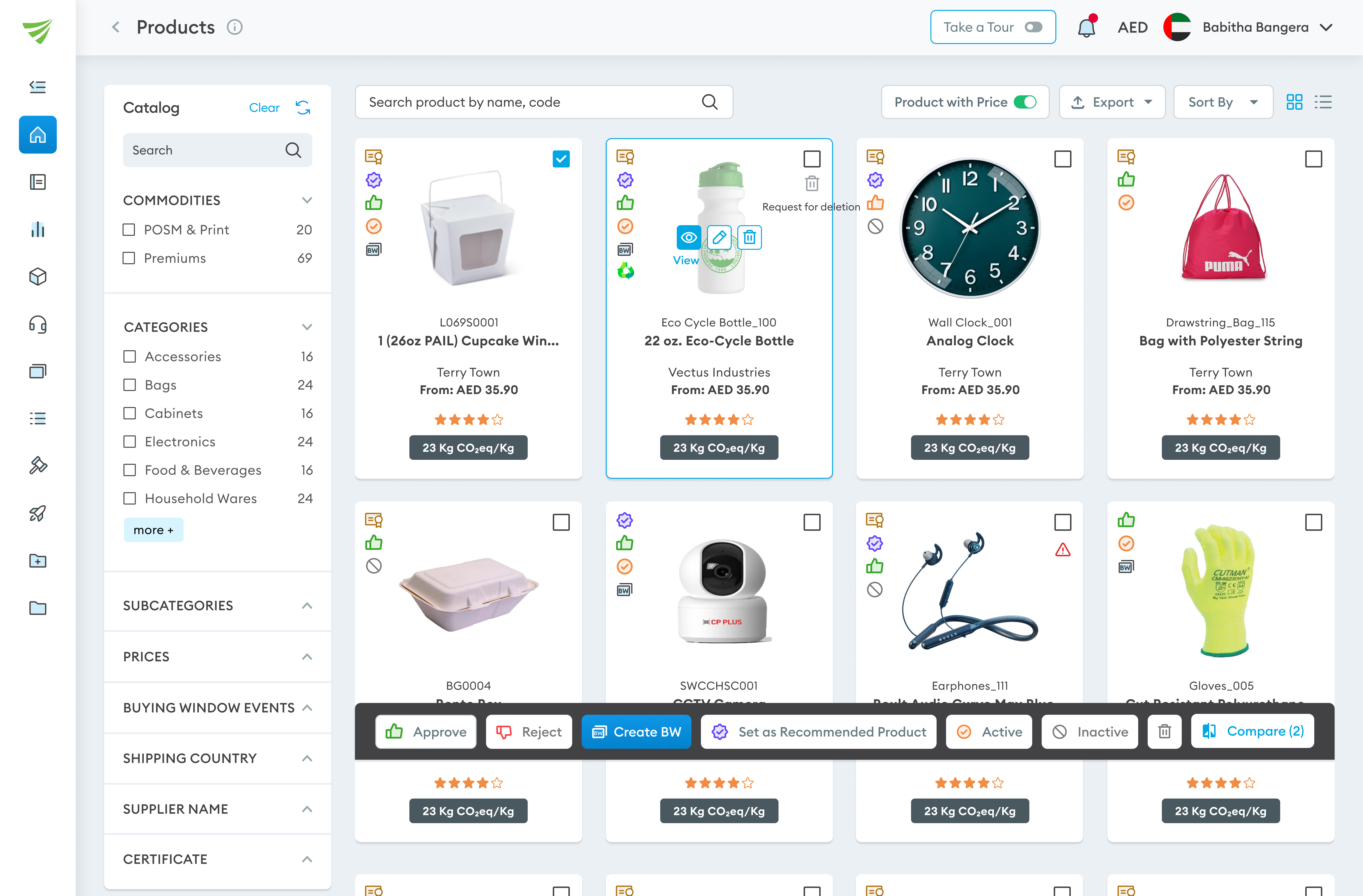 ewiz procure screenshot: Catalog Buying: Streamline purchases with AI-powered product catalogs, guided buying, and group buying. Ensure ESG-compliant, standardized procurement across teams while cutting non-compliant spend and unlocking up to 15% savings in common categories.