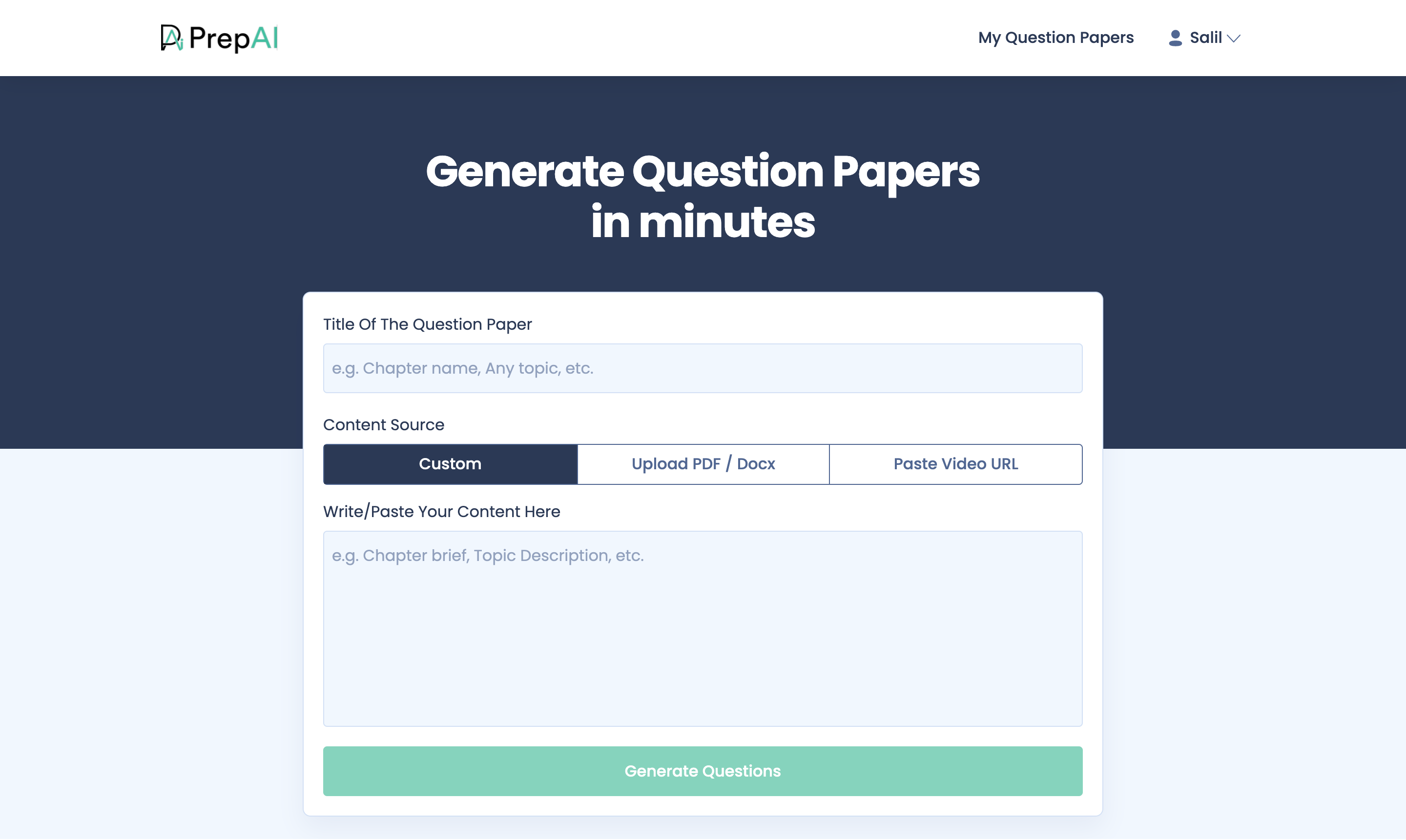 PrepAI screenshot: PrepAI generating questions