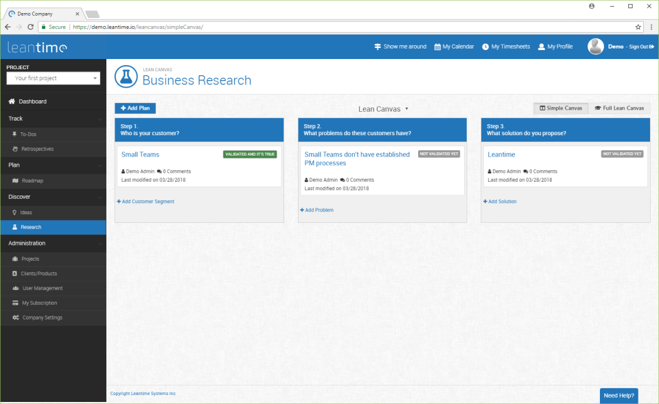 Leantime screenshot: Leantime add plan