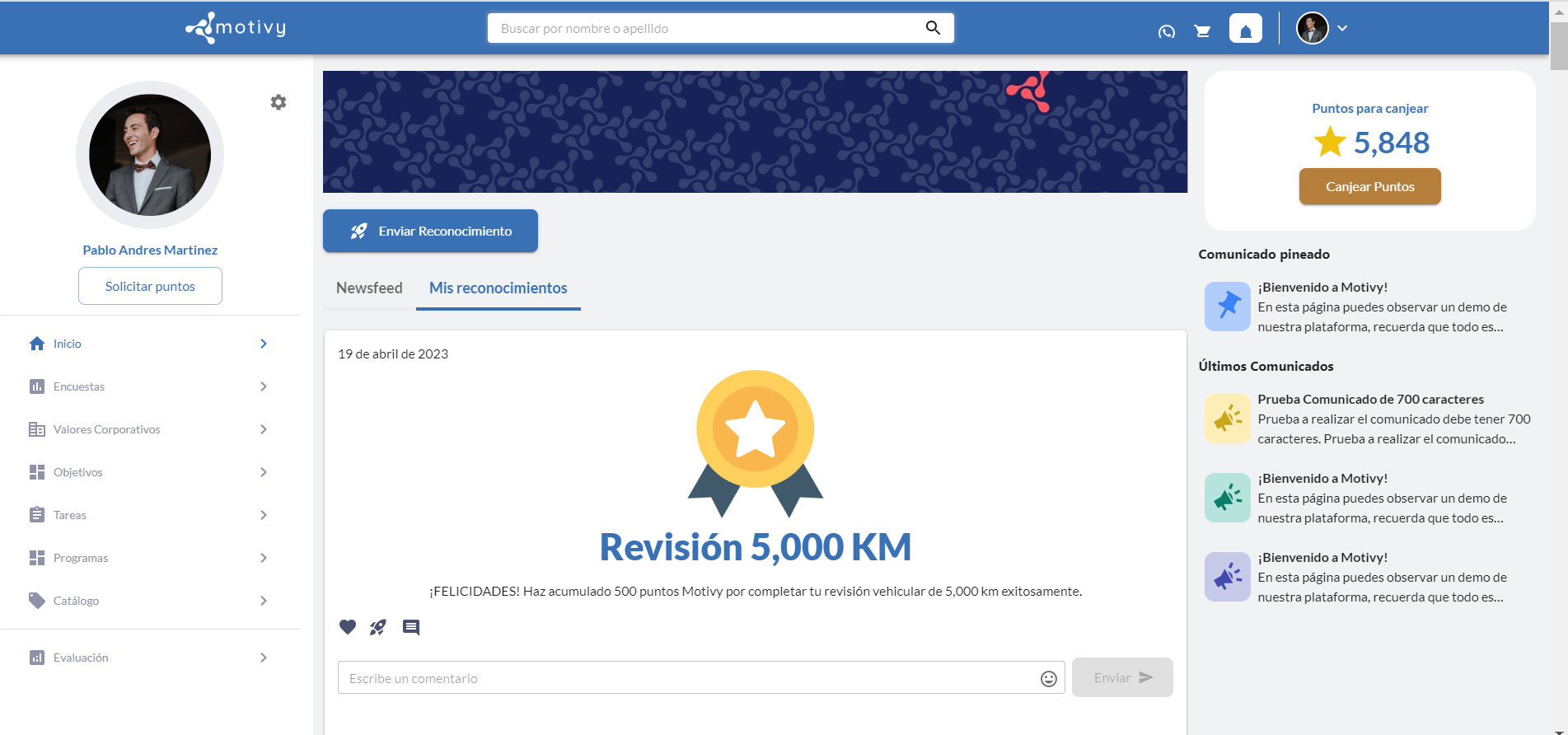 Motivy screenshot: Landing page