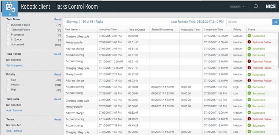 NICE Robotic Automation Software - NICE Robotic Automation task control