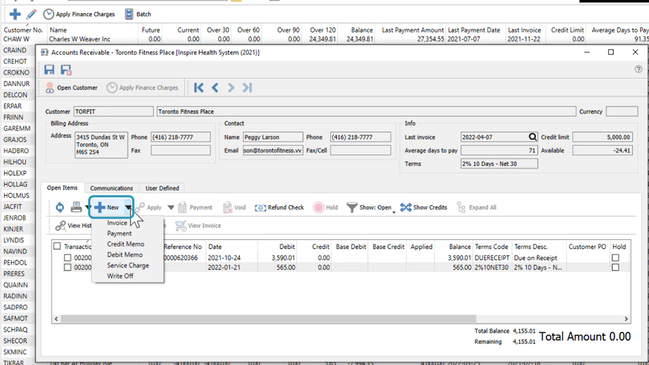 Spire screenshot: Spire Accounts Receivables