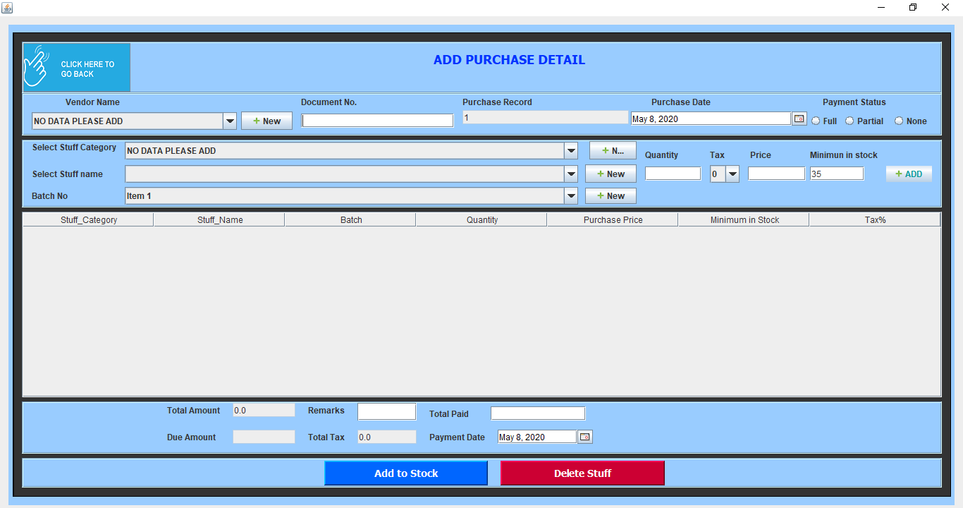 Shubhra Retail Management add purchase details