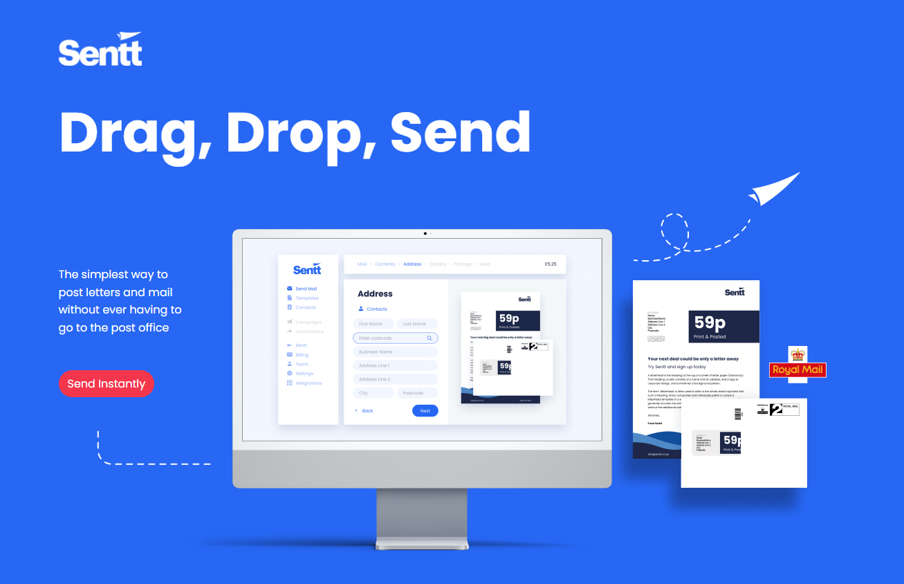 Sentt screenshot: Send post and mail directly from your computer in seconds!