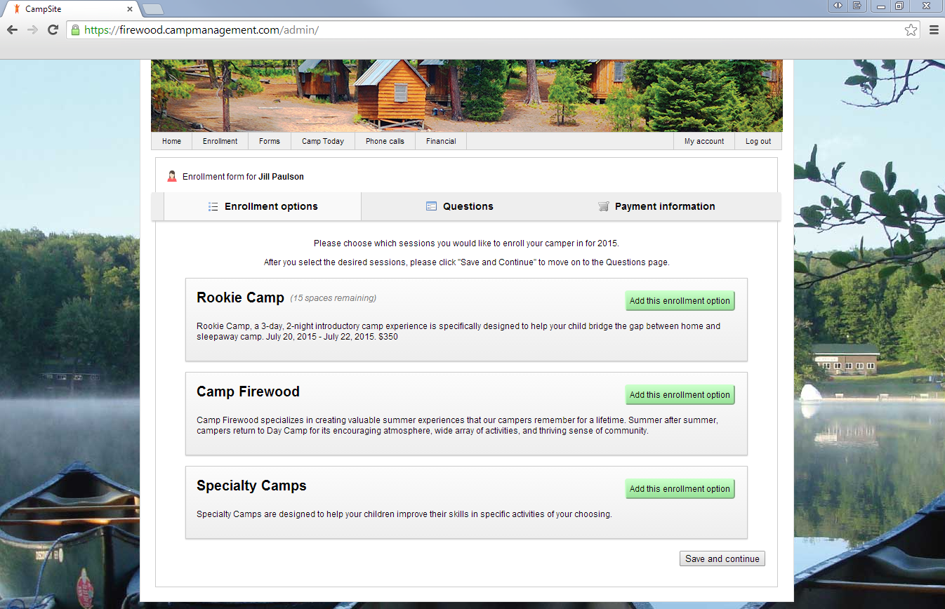 CampSite Software - CampSite's online camp registration module allows parents to easily enroll campers online, reduce paperwork and offer RFI (request for information) forms.