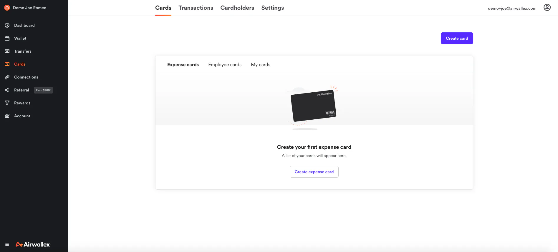 Create a new virtual expense card in seconds