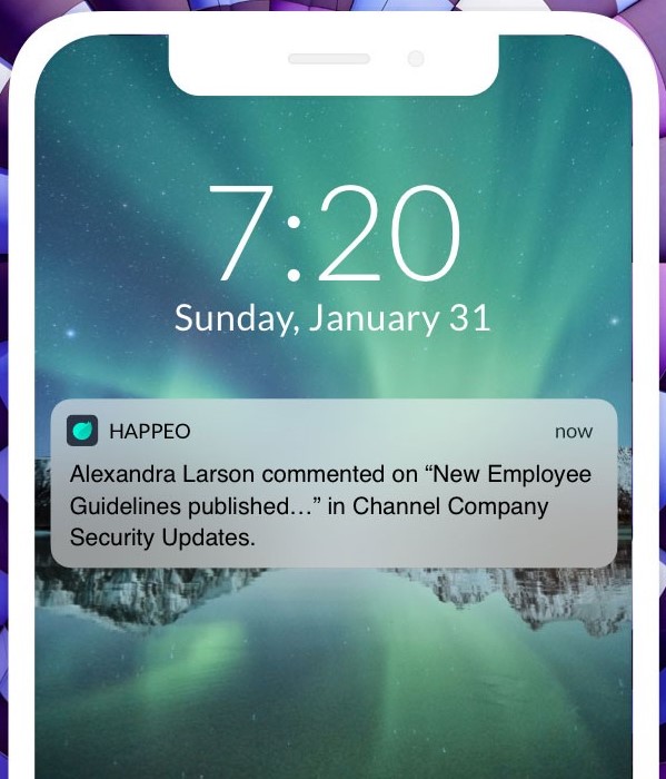 Happeo mobile notifications screenshot