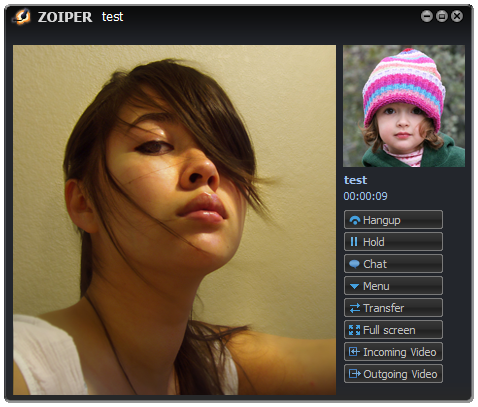 Zoiper Software - Make test video calls with duration counter and various call actions