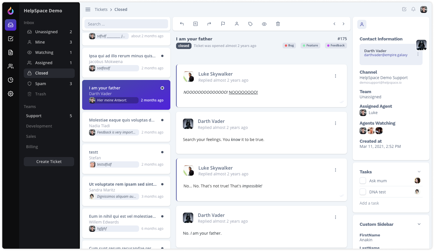 HelpSpace Tickets: customer inquiries that are efficiently and traceably processed by the team, either by writing responses using templates or assigning them directly to team members.