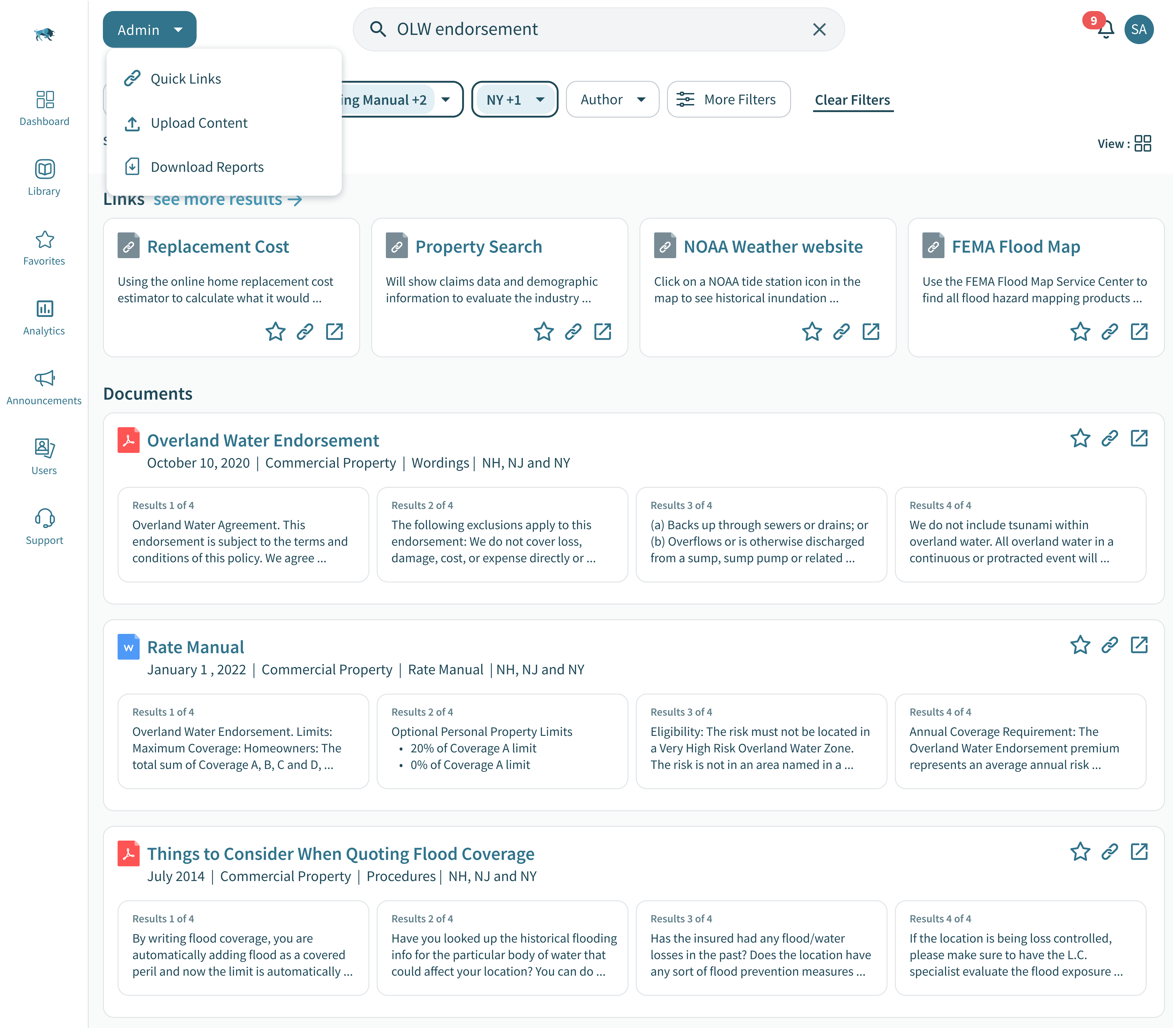 ProNavigator Software - Admin View provides a top-level perspective of relevant documents alongside important results call outs.