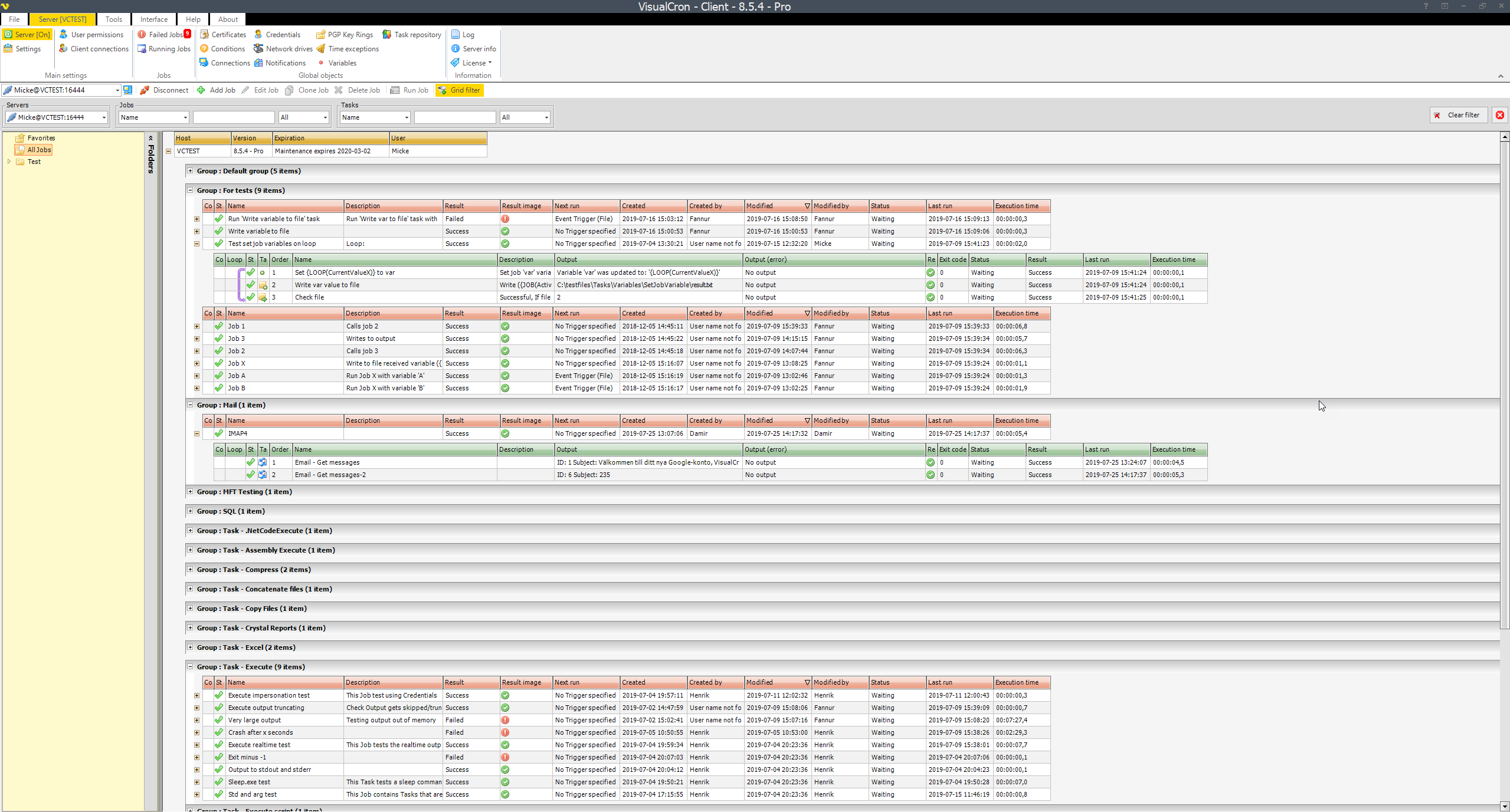 VisualCron client folders screenshot