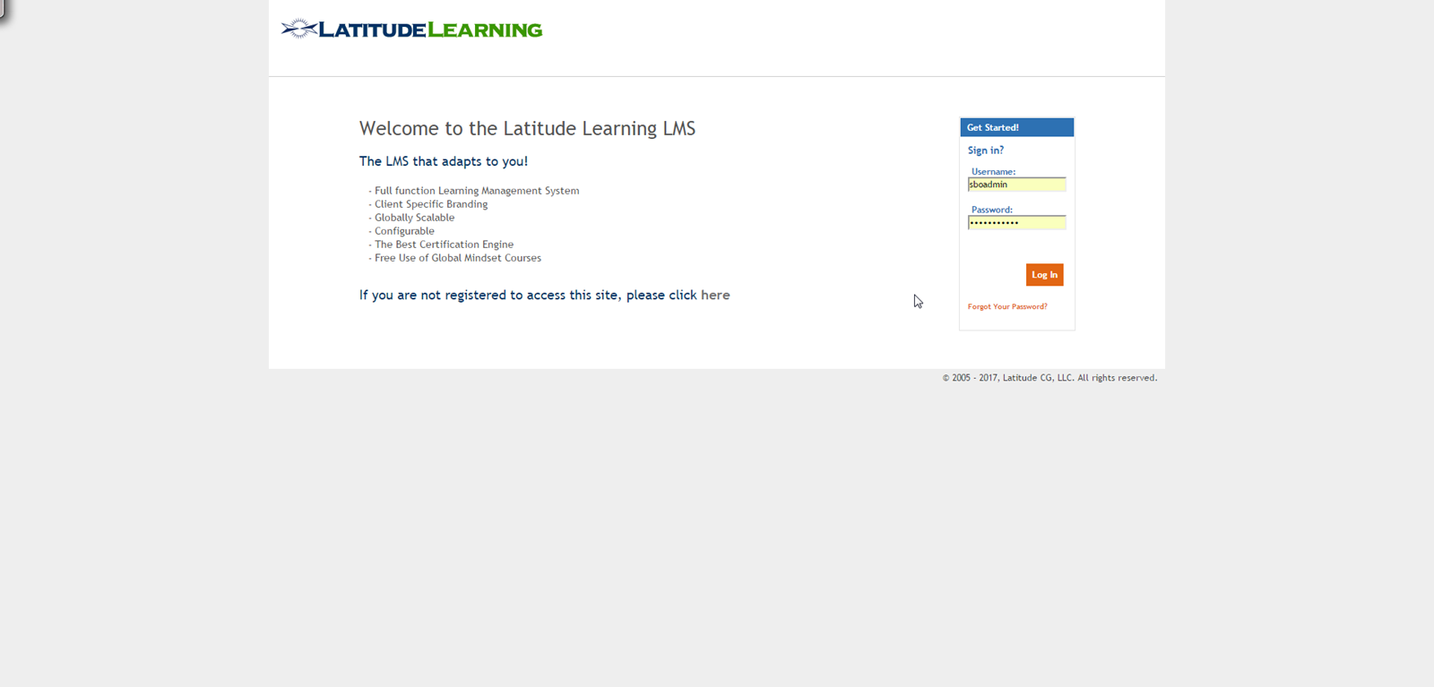 Login page