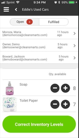 Clean Smarts screenshot: Clean Smarts inventory tracking