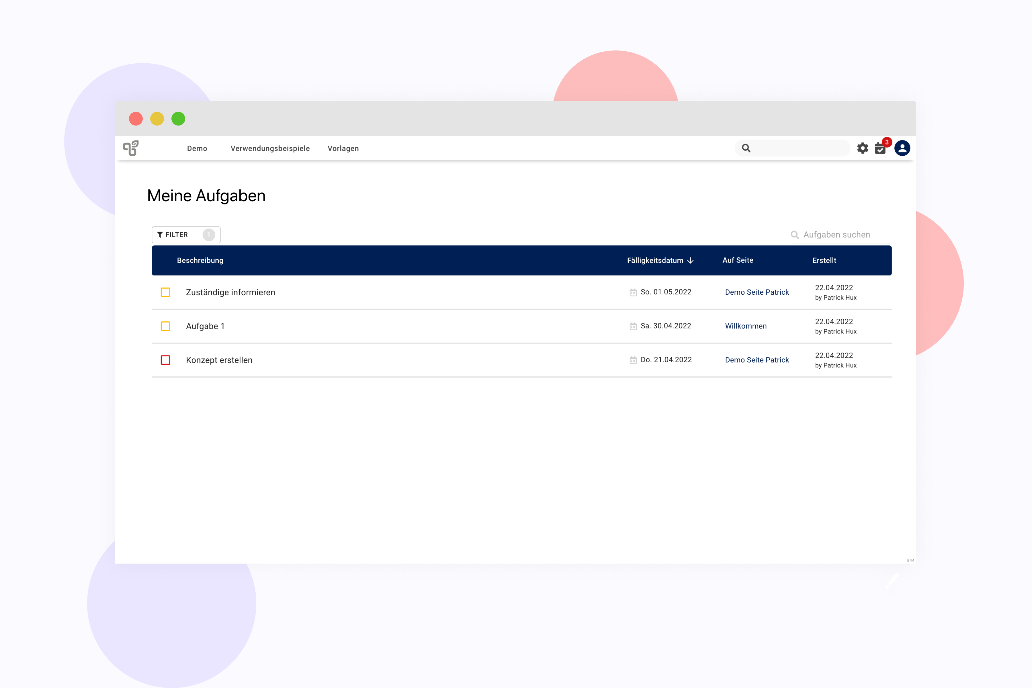 Create tasks directly within your content, assign them and set due dates. In your task overview, you can set intelligent filters to display all your tasks.