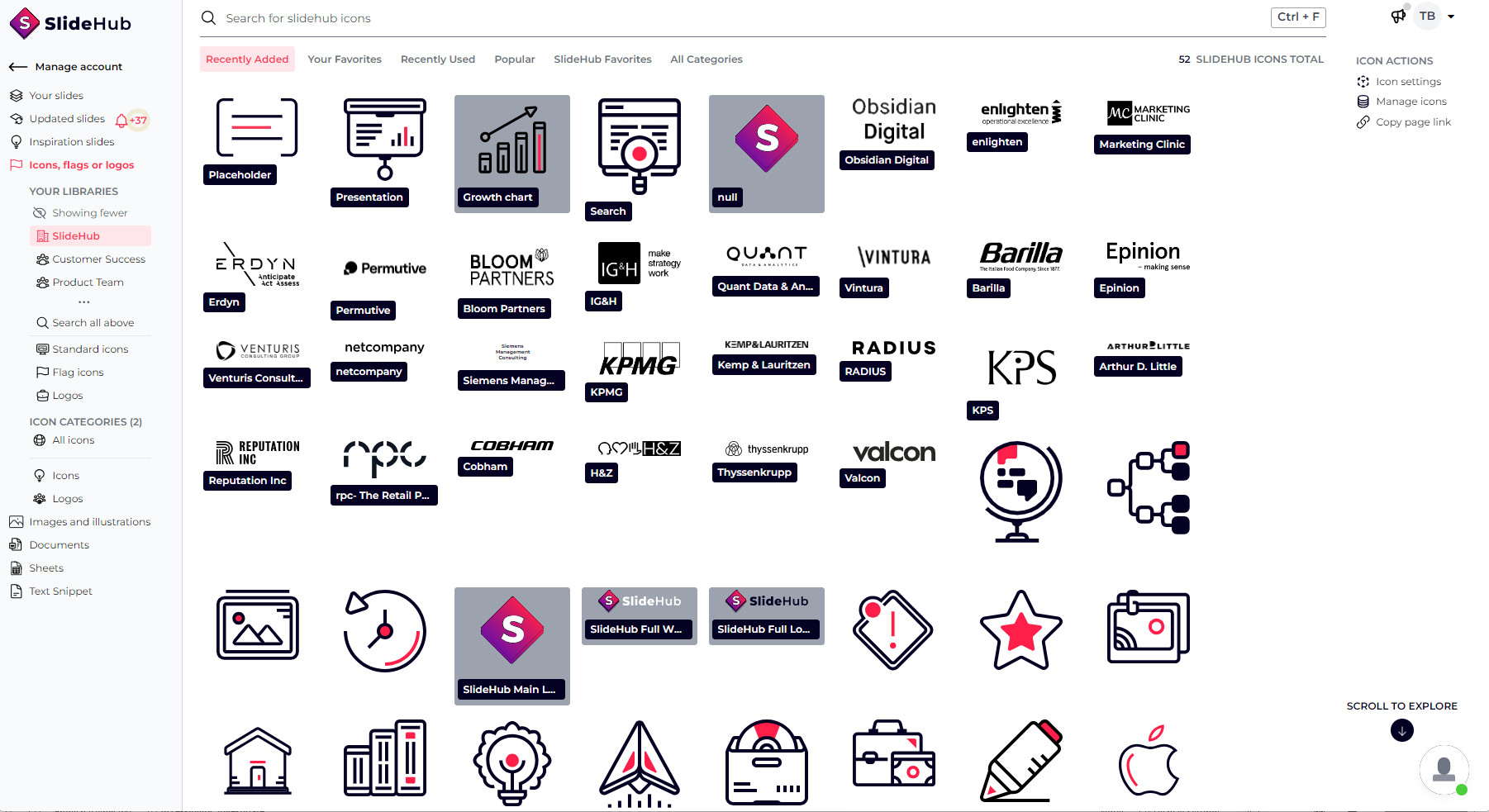 Manage company icons and images or access consistent standard icons, flags, logos and images